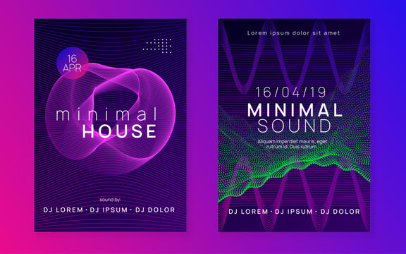 Sound Set. Nightclub Radio Illustration. Blue Party Flyer. Edm Trance Graphic. Violet Dance Banner. Festival Invite. Dj Background. Green Sound Set