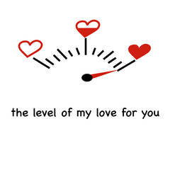 Love level icon. Heart gauge symbol. Vector affection emblem. Red white design.