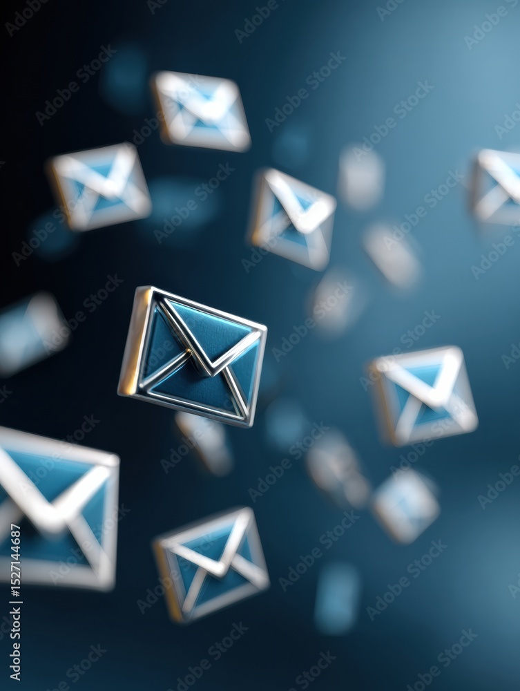 Fototapete Floating Spam Icons Fill a Virtual Inbox With a Clear Top Section for a Dynamic Digital Experience