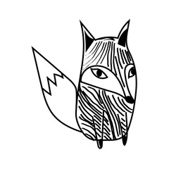 Fox vector icon. Forest animal symbol. Black pattern design. White background art.
