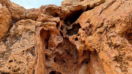 A detailed closeup image showcasing the intricate natural rock formations with unique textures