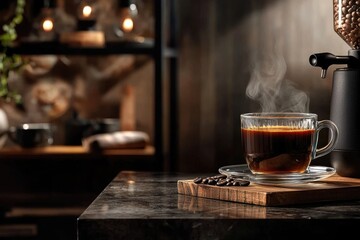 Fototapeta premium Coffee delight: bold aroma, energizing warmth, dark richness, comforting sip, refreshing boost, liquid energy, morning ritual, soothing warmth, intense flavor, captivating brew.