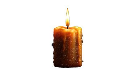 Winter candle flame isolated on transparent background, soft warm glow in cold atmosphere