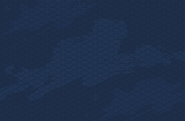 紺色の青海波背景ベクターイラスト 藍色 青