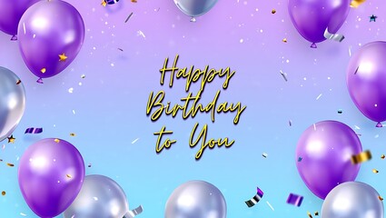 Happy Birthday Celebration Purple and Silver Balloons Festive Background