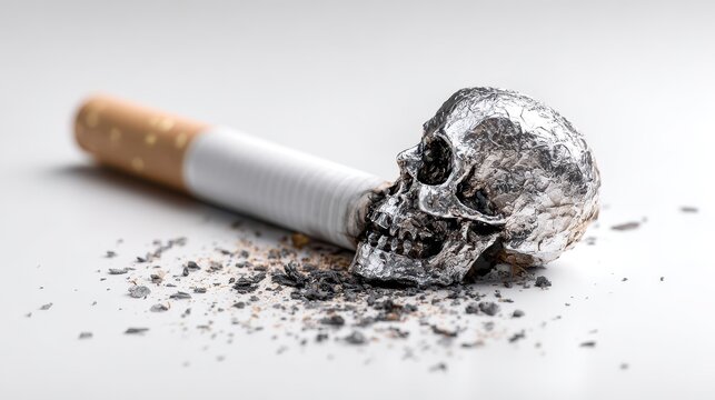 Smoking's Grim Reality: A Skull and Ashes