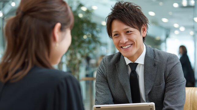 Business Discussion Between Two Colleagues - Powered by Adobe