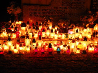 All Saints Day candlelight tribute at cemetery in Poland

