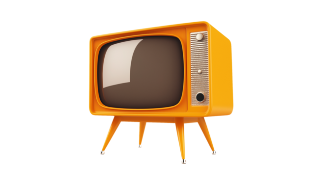 Retro Orange Television Set on white and transparent Background
