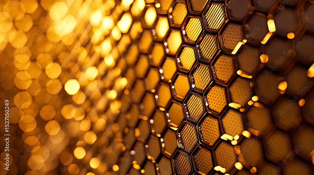 Poster abstract golden honeycomb pattern with bokeh
