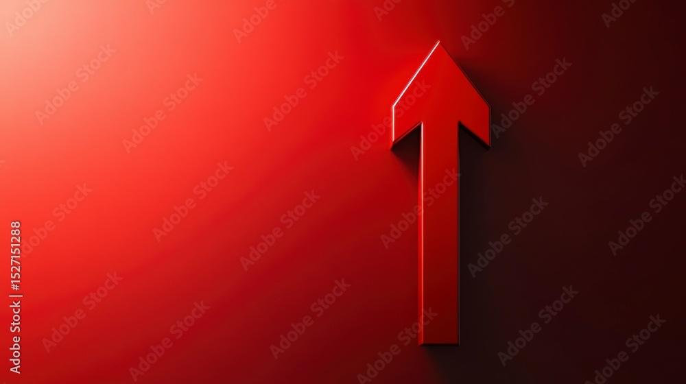 Poster red arrow pointing upwards on red background.