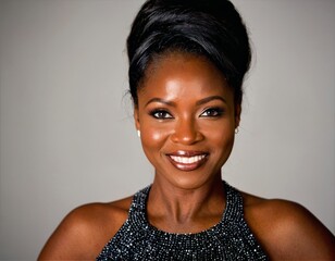 Elegant Portrait of a Smiling Black Woman in Formalwear - Professional Headshot