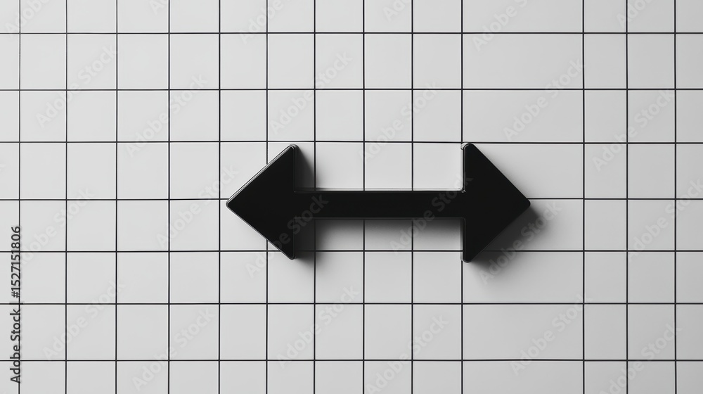 Poster black double arrow symbol on grid background.