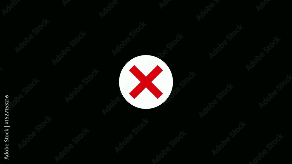 Fototapete red circle with cross mark icon animation on black background. cross mark symbol animation in red ci