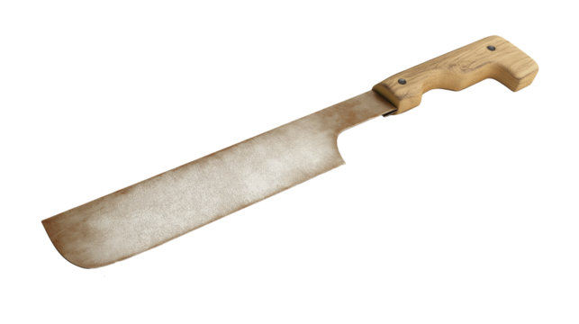 Rustic Machete with Wooden Handle on white and transparent Background