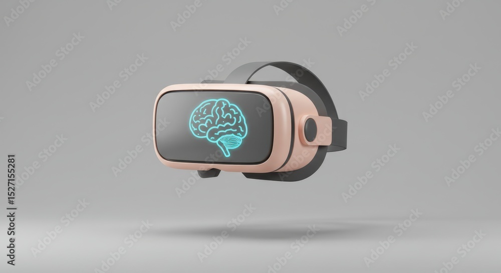 Poster virtual reality headset with glowing brain icon. digital brain interface concept for artificial inte