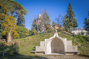 Rafut Public Town Park and the Villa (1908-1914) on the Rafut hill in the background by architect...