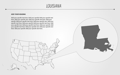 Louisiana state map with in USA slide design, editable slide with Louisiana state and USA map