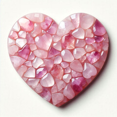 Pink Gemstone Heart on White Background
