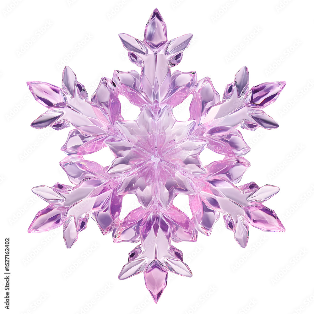 Poster intricate translucent 3d rendered crystal snowflake with a soft iridescent glow in delicate shades o