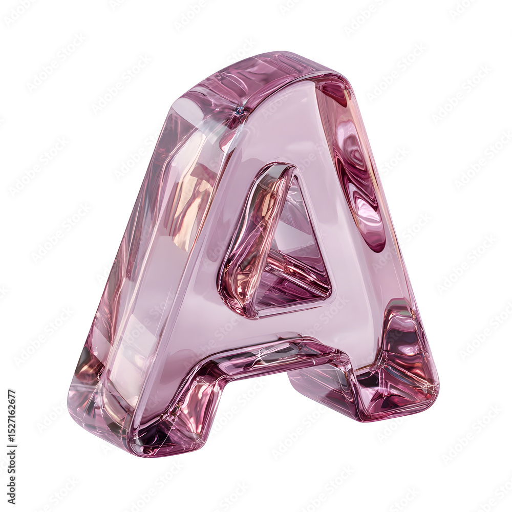Aufkleber Vibrant translucent 3D rendering of a glossy crystal like pink and purple  At  symbol on a plain white background creating a modern high end and luxurious visual effect