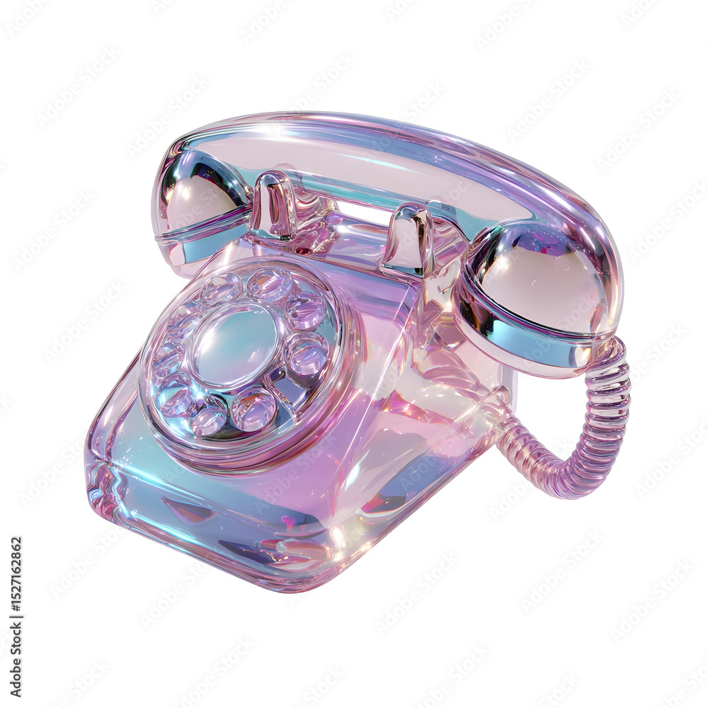 Poster a mesmerizing crystal telephone that blends vintage charm with a futuristic holographic aesthetic cr
