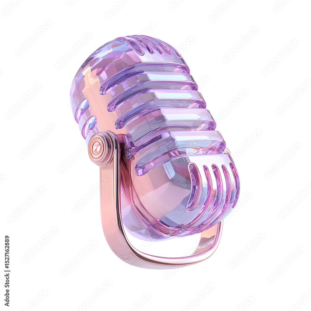 Poster futuristic glowing crystal like microphone icon with a vibrant pink and purple color scheme rendered