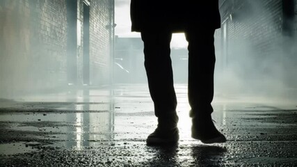 Silhouette person walking dark hallway