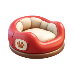 Comfortable and inviting red pet bed with a plush cream colored inner cushion and a small paw print design offering a cozy and relaxing space for pets to rest and nap