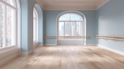 Obraz premium bright empty room with soft pastel blue walls, ideal for fitness or yoga practice