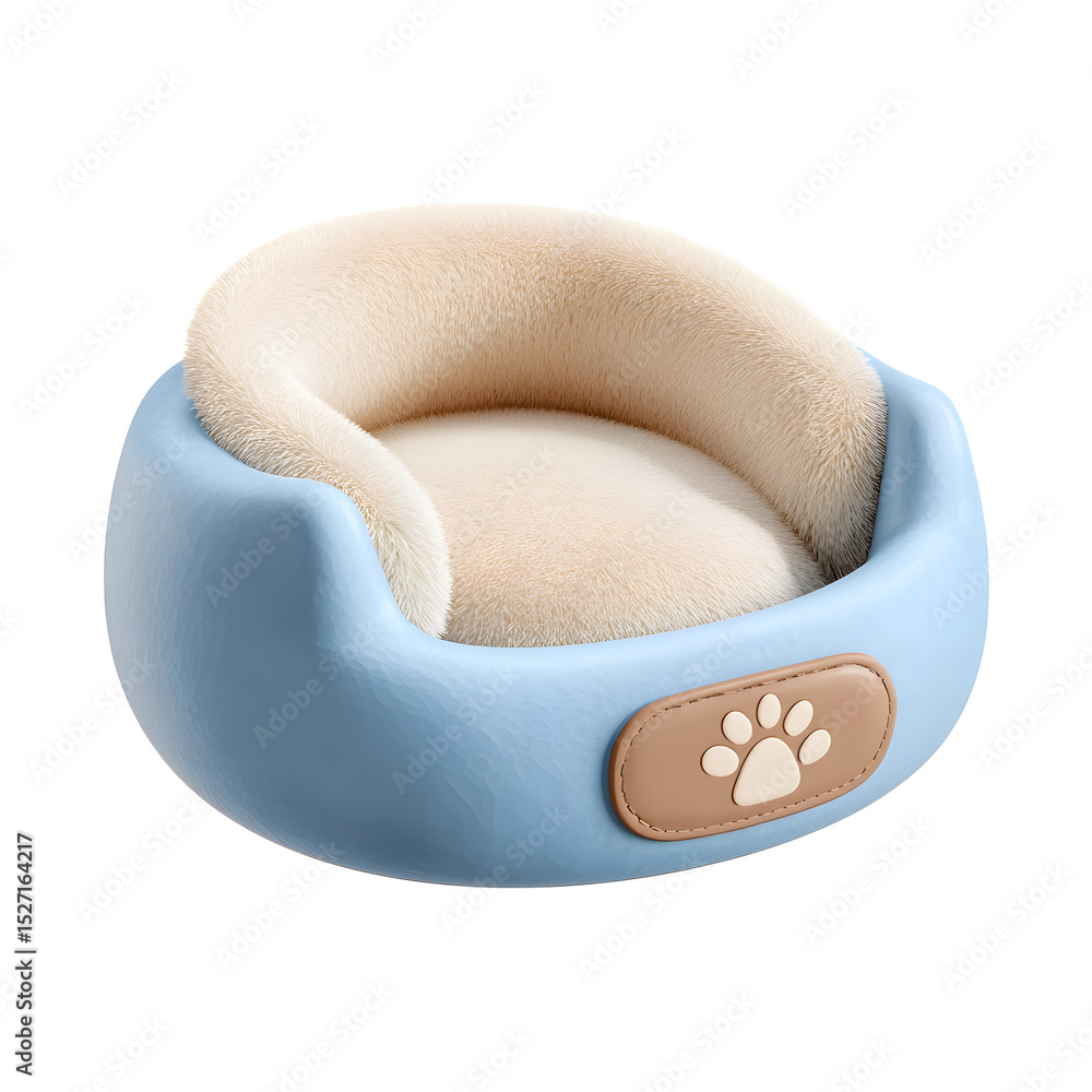 Poster soft plush pet bed in a soothing pastel blue color with a cozy cream colored inner cushion and a paw