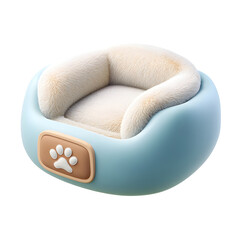 Inviting pastel blue pet bed with a plush cream colored interior cushion and a subtle paw print label offering a comfortable and welcoming space for pets to rest and relax