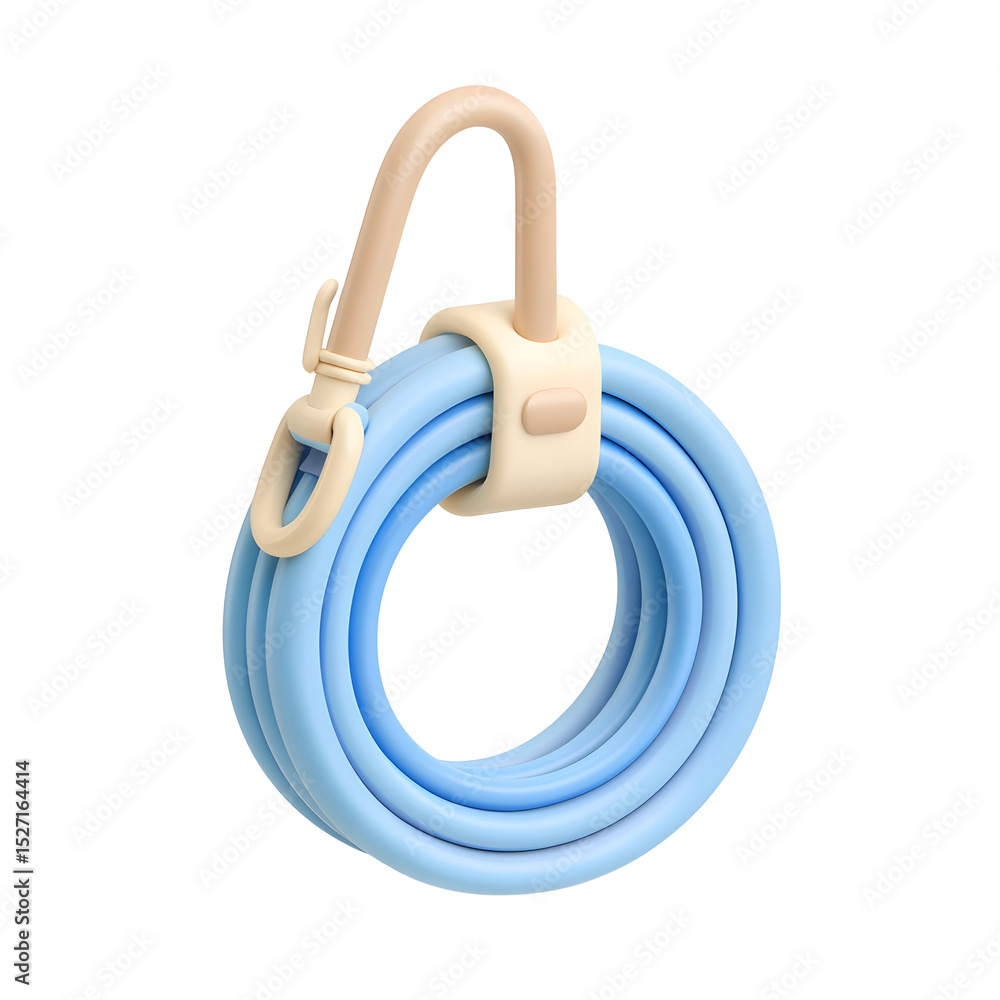 Poster Whimsical 3D rendering of a coiled pastel blue dog leash with a soft rounded cream colored clasp and loop handle giving it a cartoon inspired toy like aesthetic