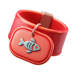 Colorful cartoon inspired pet collar with a soft rounded plastic fish tag charm against a clean white background
