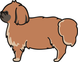 横から見た可愛いペキニーズ（レッド）のイラスト