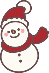 サンタの帽子を被った雪だるまの可愛いイラスト
