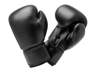 Pair of black leather boxing gloves isolated on transparent background