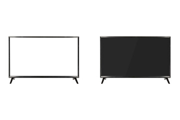White screen LED TV display and black screen LED TV display isolated on white background.