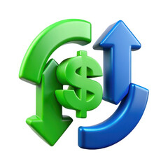 3d dollar sign with circular arrows isolated on white background