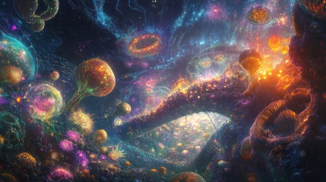Surreal Bioluminescent World: A Dreamlike Ecosystem of Vibrant Lifeforms