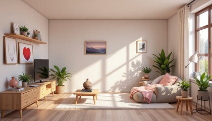 Cozy and Bright Living Room with Natural Light, Stylish Furniture, and Lush Green Plants for Modern Home Decor Inspiration