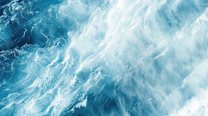 Fototapeta premium Aerial view of Antarctica's icy coastline with dramatic glaciers meeting the deep blue ocean, vast copy space for text overlay. Polar landscape, climate change, global warming and environmental conser