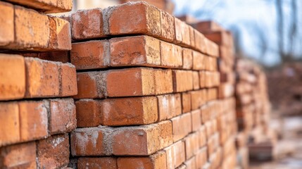 Stacked construction blocks beside home during extension phase