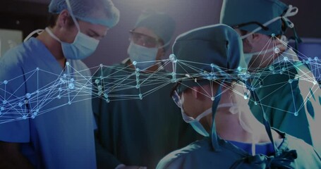 Surgeons leaning toward patient as network overlay appearing and guiding surgical actions