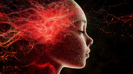 Abstract profile of a person's head with fiery energy emanating from it.