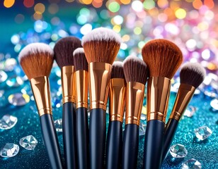 Makeup brushes on a sparkling background