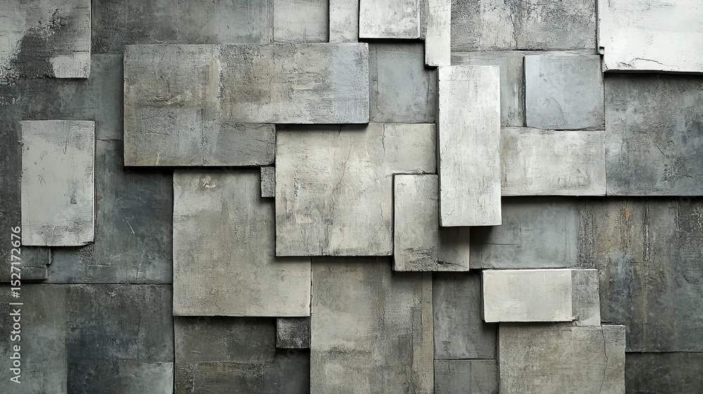 Poster abstract textured wall of various gray rectangular shapes