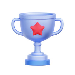 3D icon of a classic trophy with a star emblem. For success, winning, achievement, recognition, and performance rewards.