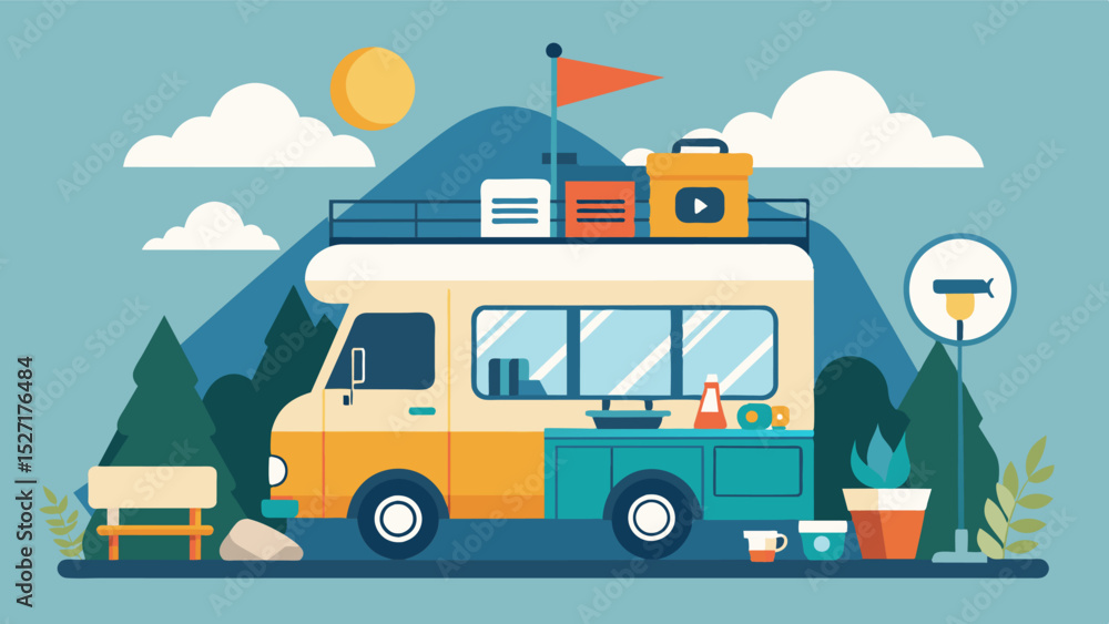 Poster the ultimate worklife balance can be achieved with a mobile office in a camper van combining product