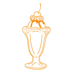 Original hand-drawn illustrations of a cold and sweet ice cream. A vintage ink line drawing for cards, menus, ice cream shops, bakeries, cafes, or graphic design.Original hand-drawn illustrations of a